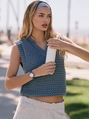 Varley Adie Knit Sweater Vest - Stone Blue - Size Small